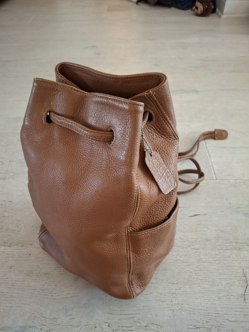 Vintage Coach Leather Sling Backpack / Drawstring Bucket Backpack in Brown